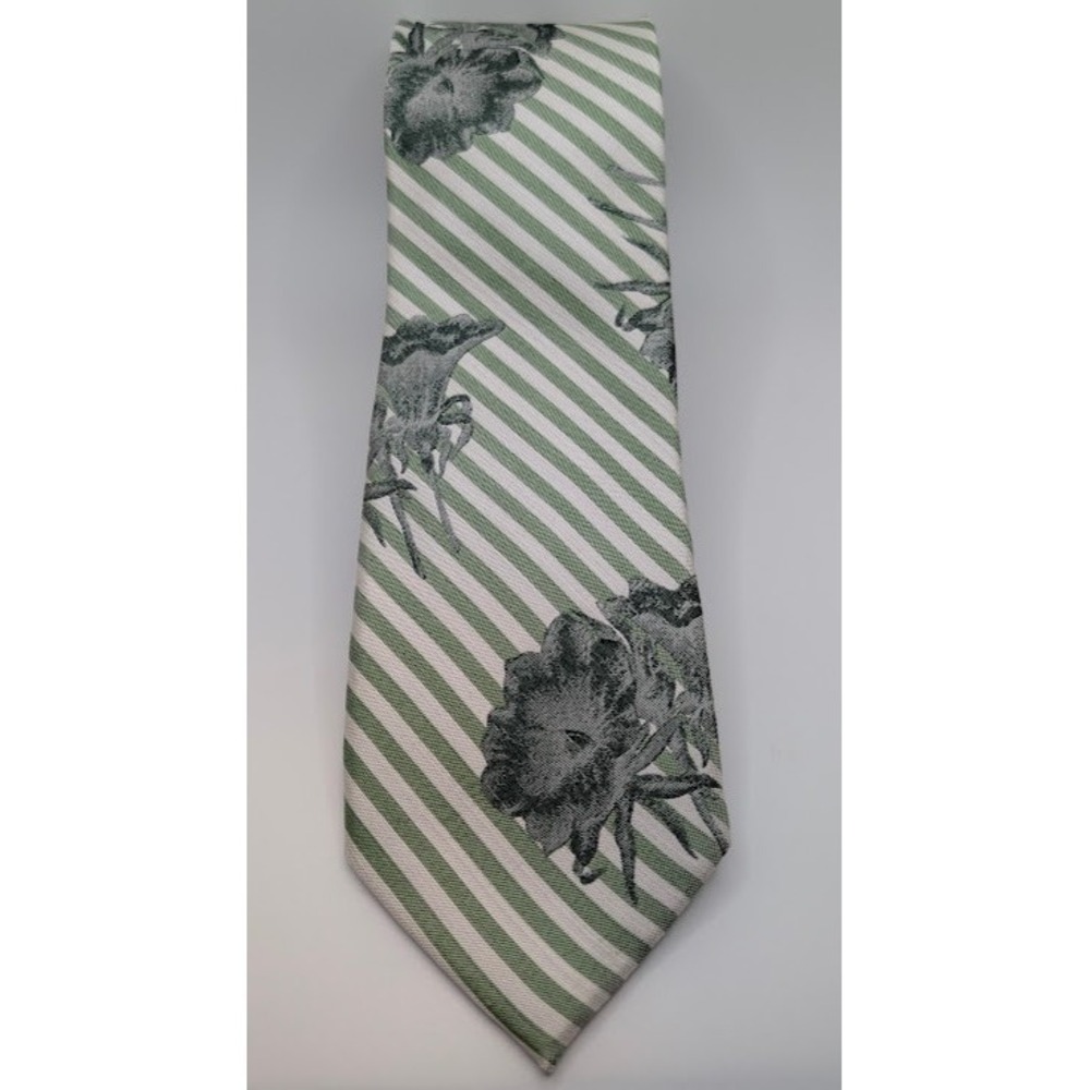 Paul Frederick Men's Extra Long Silk Tie 3x63" Sage Green Bold Floral Stripe EUC